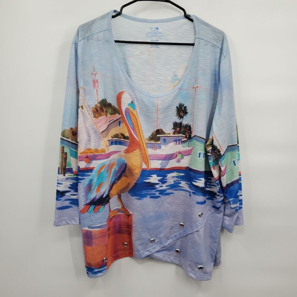 Ellen Negley ART & SOL Pelican Blouse Boat Top Shirt Women Size XXXL Florida